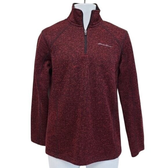 Eddie Bauer Mens Red Black Quarter Zip Fleece Sweater Jacket Size Small - Picture 1 of 5
